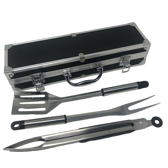 BBQ Grill 3 piece Stainless Steel Tool Set in Aluminum Case - Picture 3 of 5